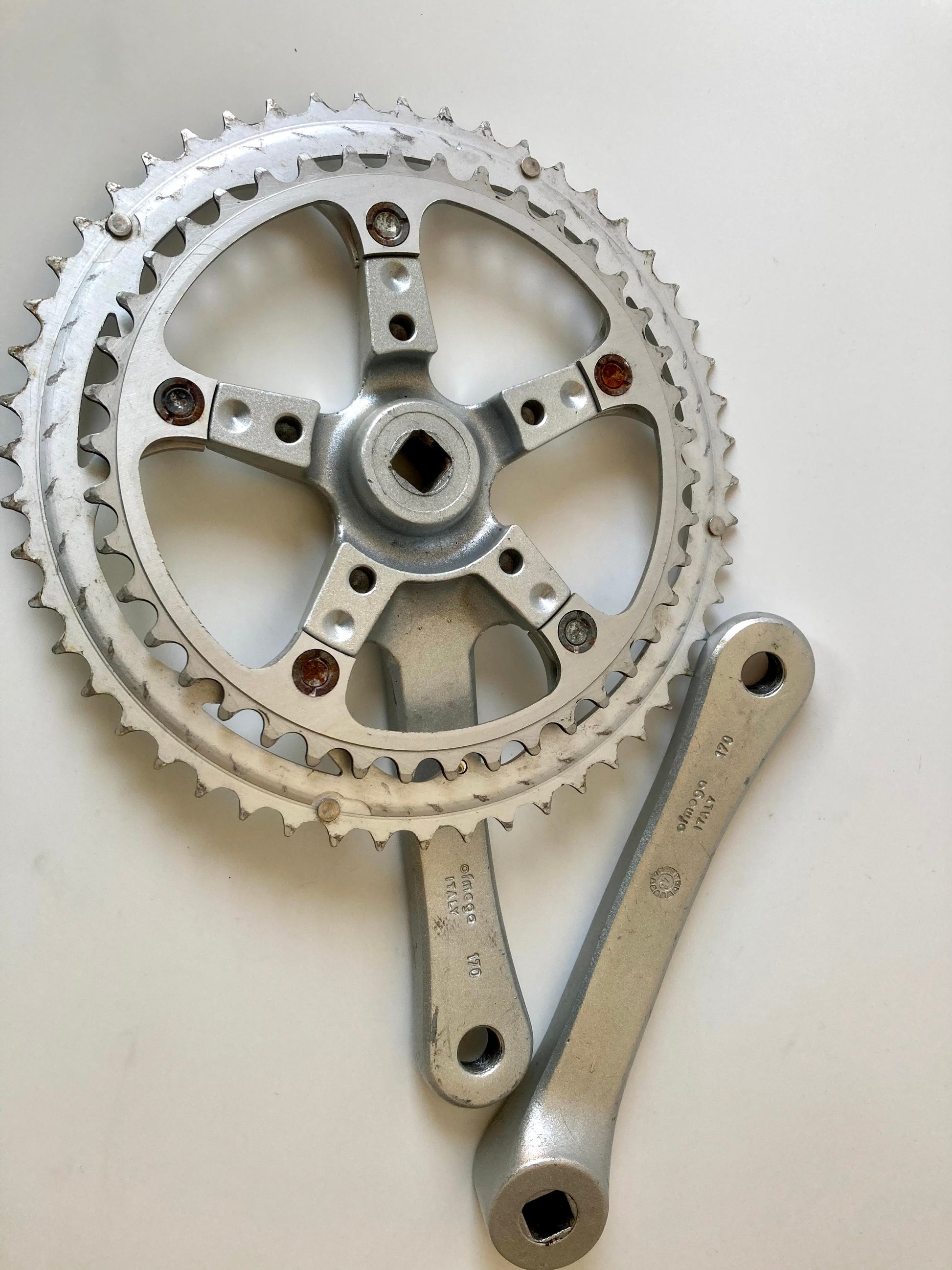 retro rennrad kurbel Ofmega Vantage 170mm double crankset vintage rennrad kurbel kurbelarm €30 – Retro Bike Rotterdam